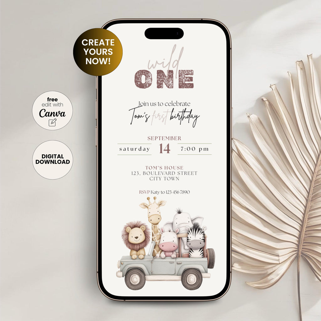 Safari Wild One Birthday Invitation