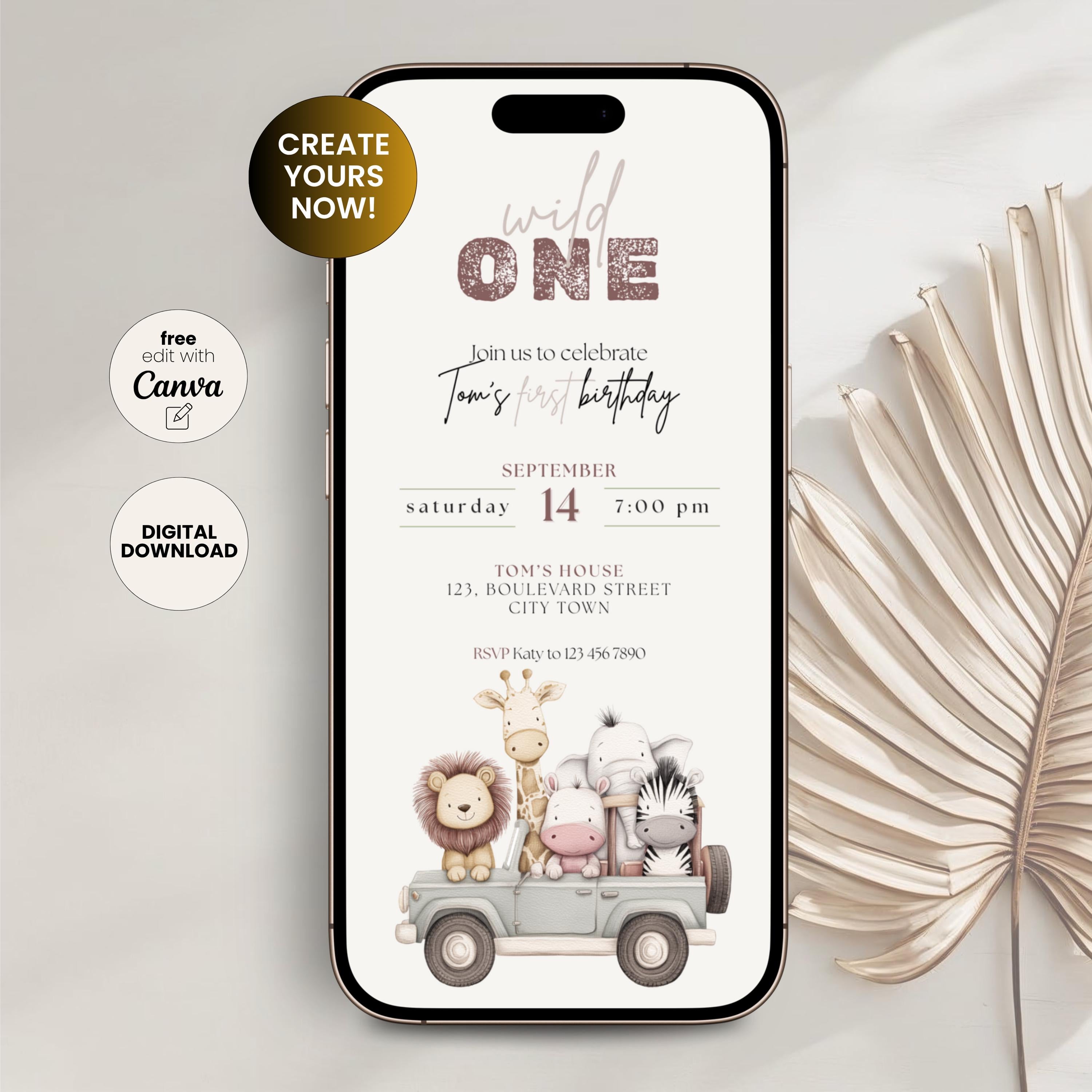 Safari Wild One Birthday Invitation