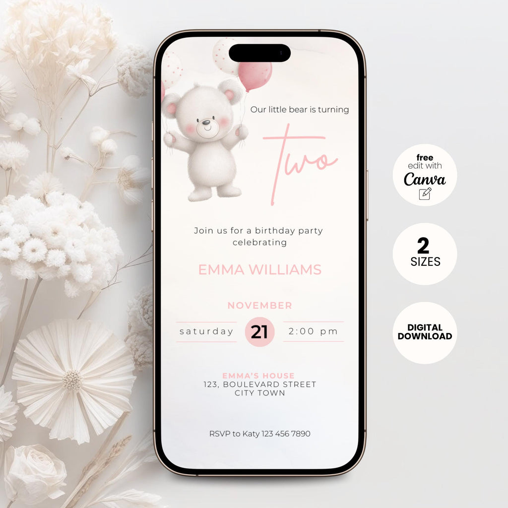 Two Wild Birthday Invitation Bear