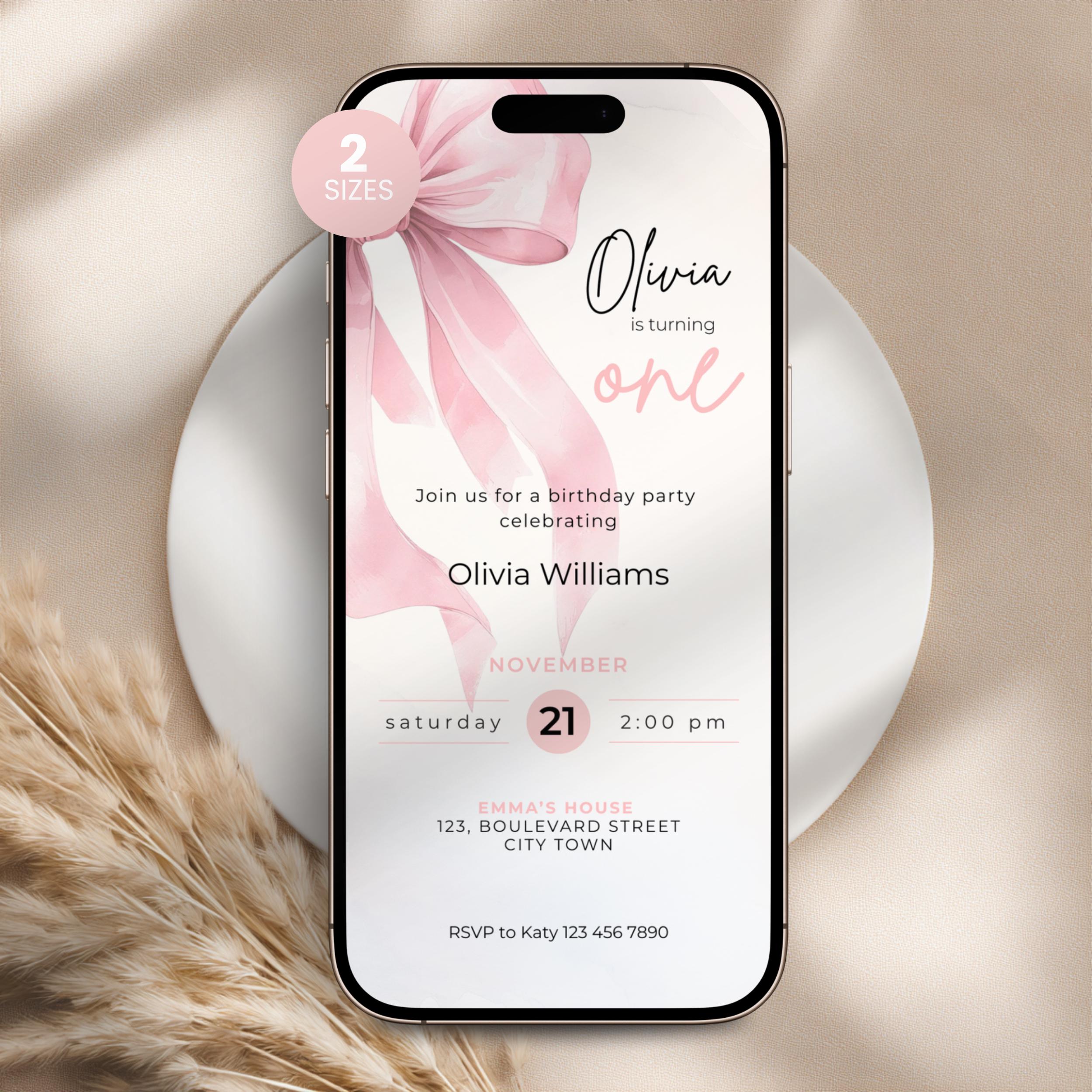 Pink Bow 1st Birthday invitation