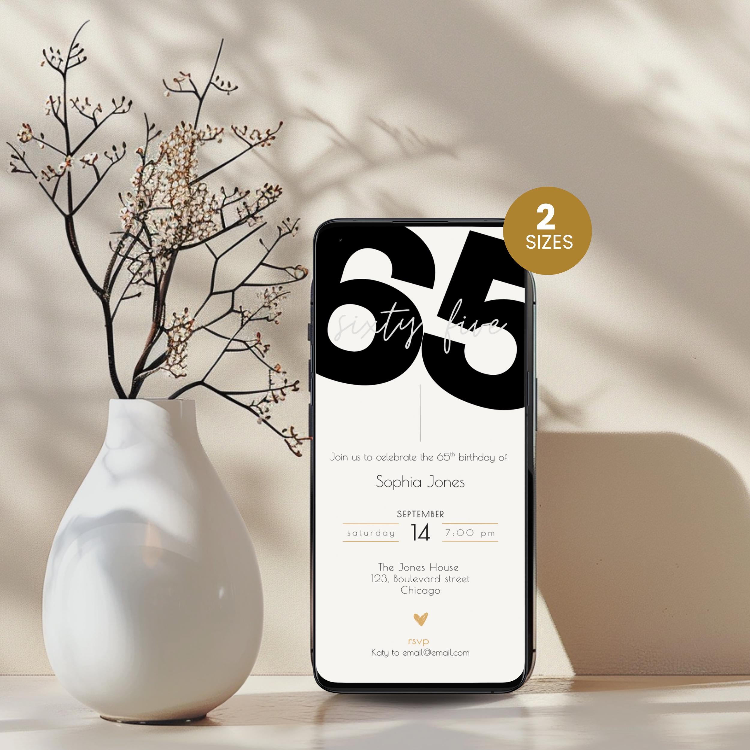 Elegant 65th Birthday Invitation