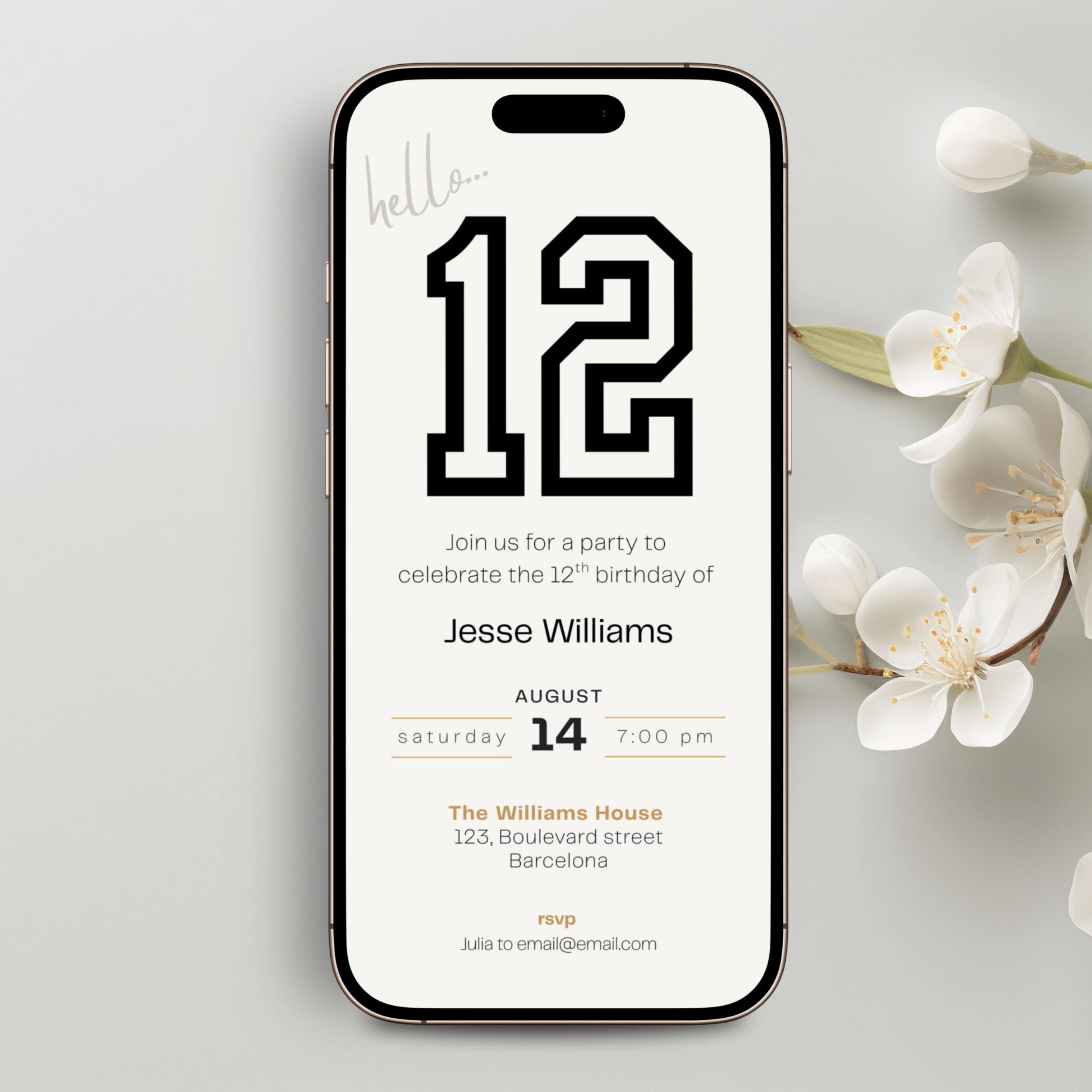 Minimalistic Sporty 12th Birthday Invitation