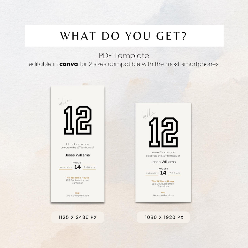 Minimalistic Sporty 12th Birthday Invitation