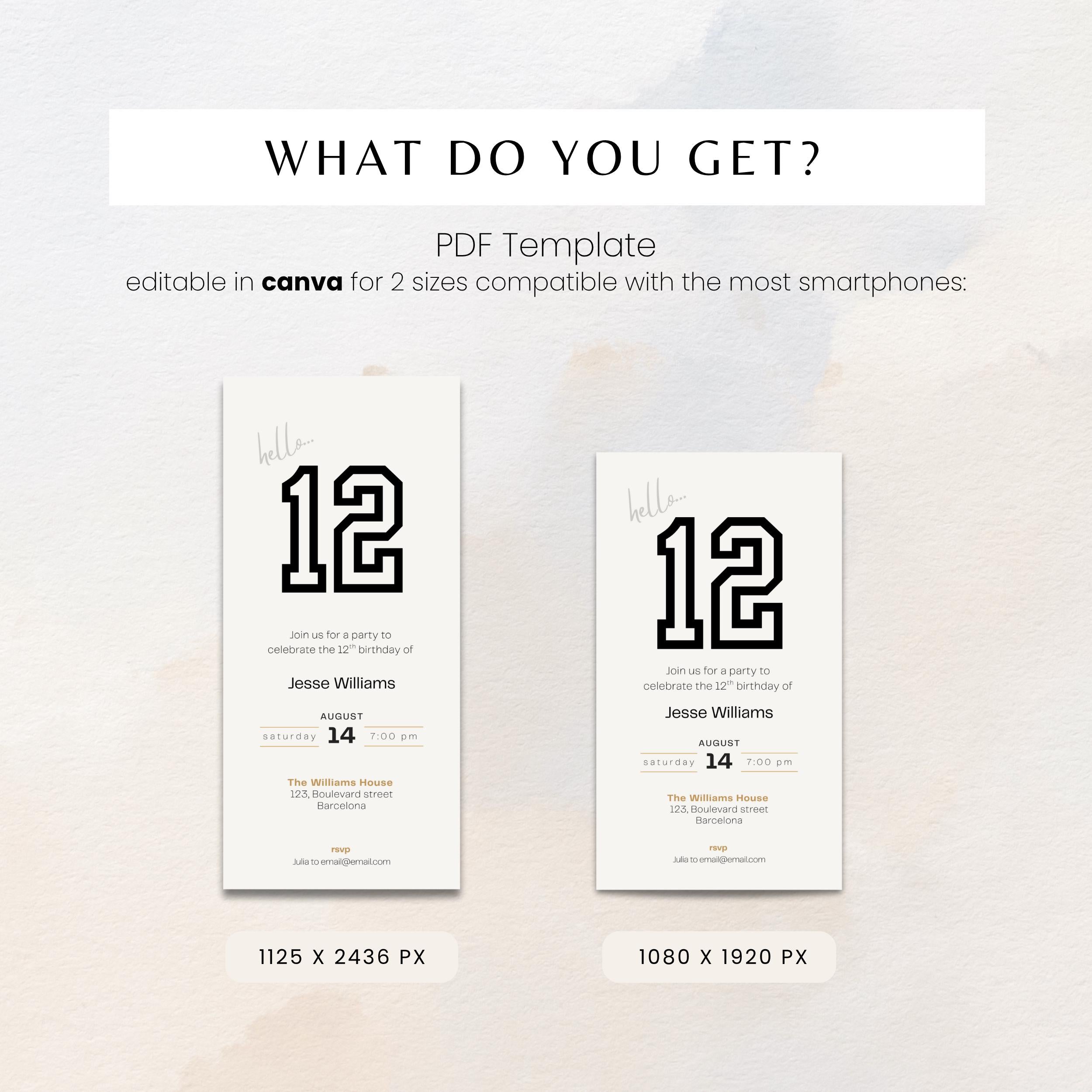 Minimalistic Sporty 12th Birthday Invitation