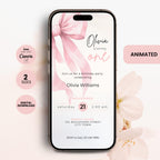 Pink Bow 1st Birthday invitation