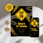 Road Speet Limit 16th Birthday Invitations Boys