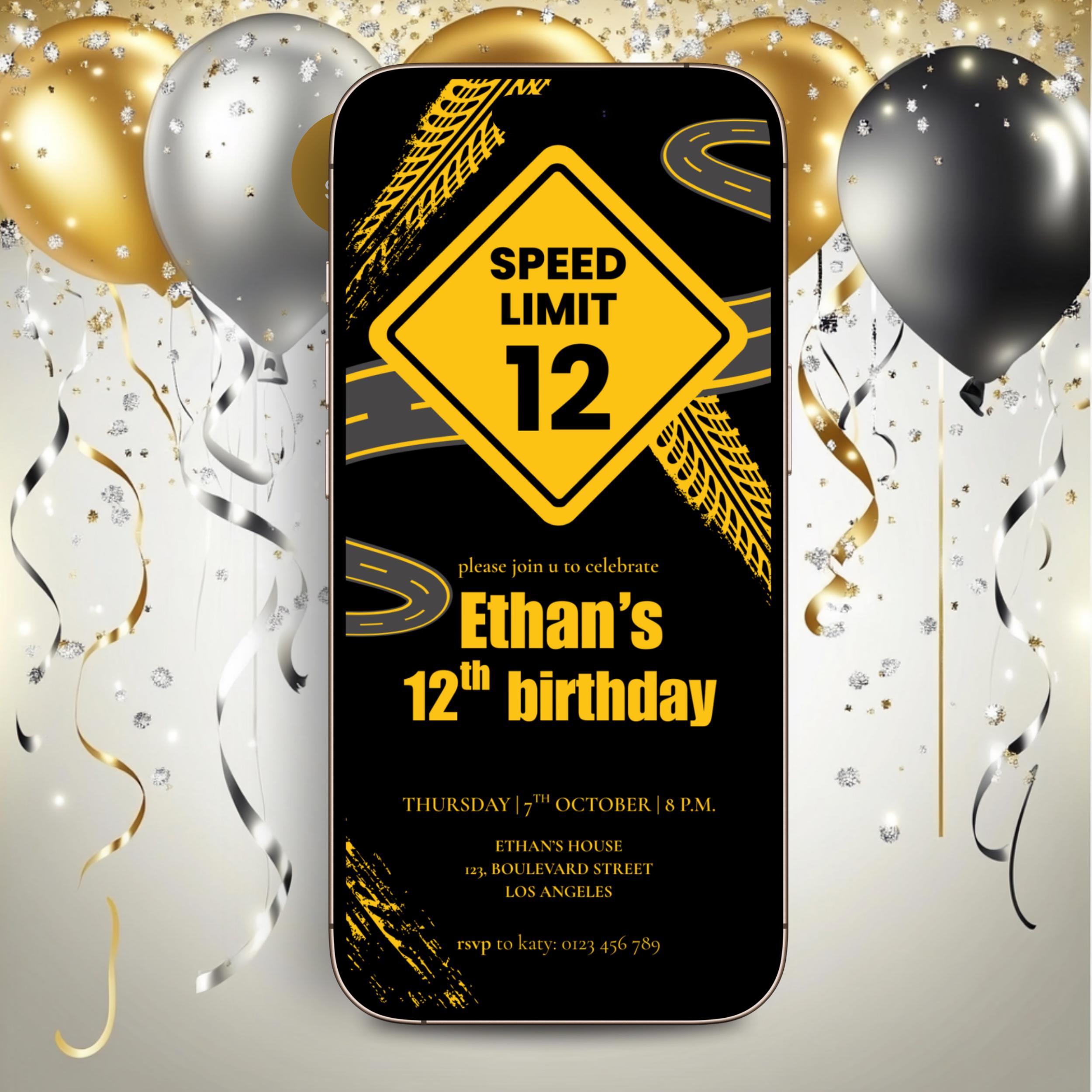 12th Birthday Invitation Road Speed Limit