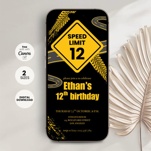 12th Birthday Invitation Road Speed Limit