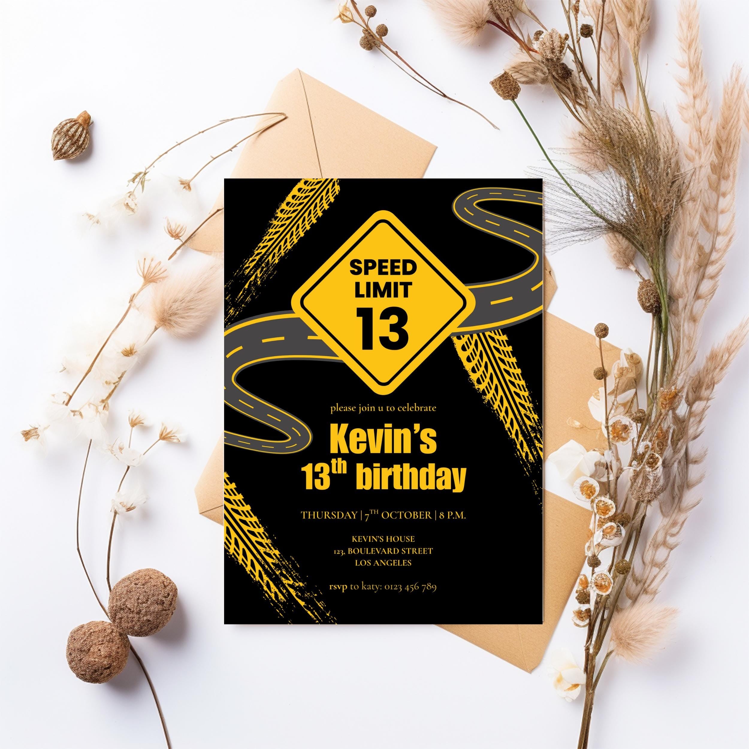 13th Birthday Invitation Boy's Speed Limit