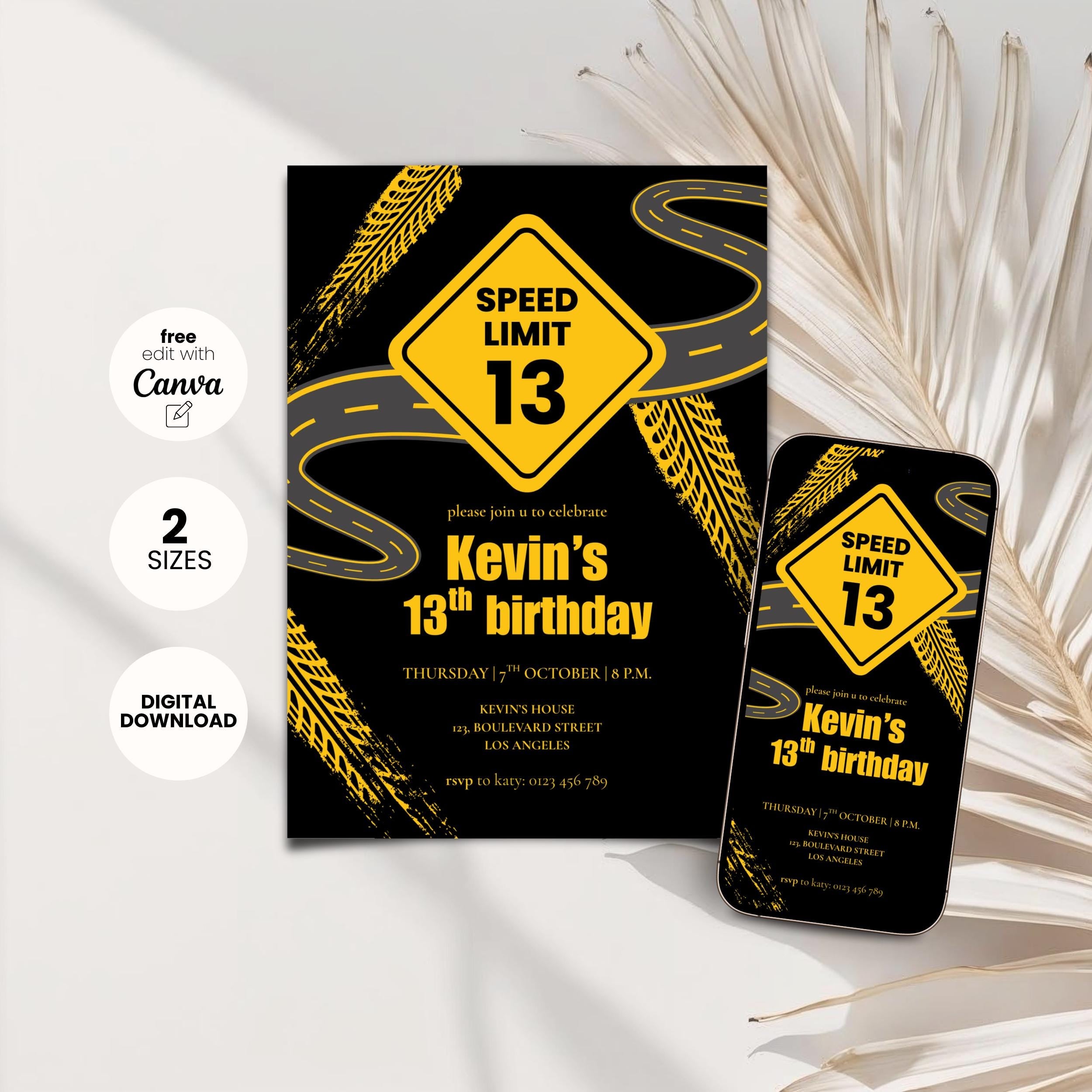 13th Birthday Invitation Boy's Speed Limit