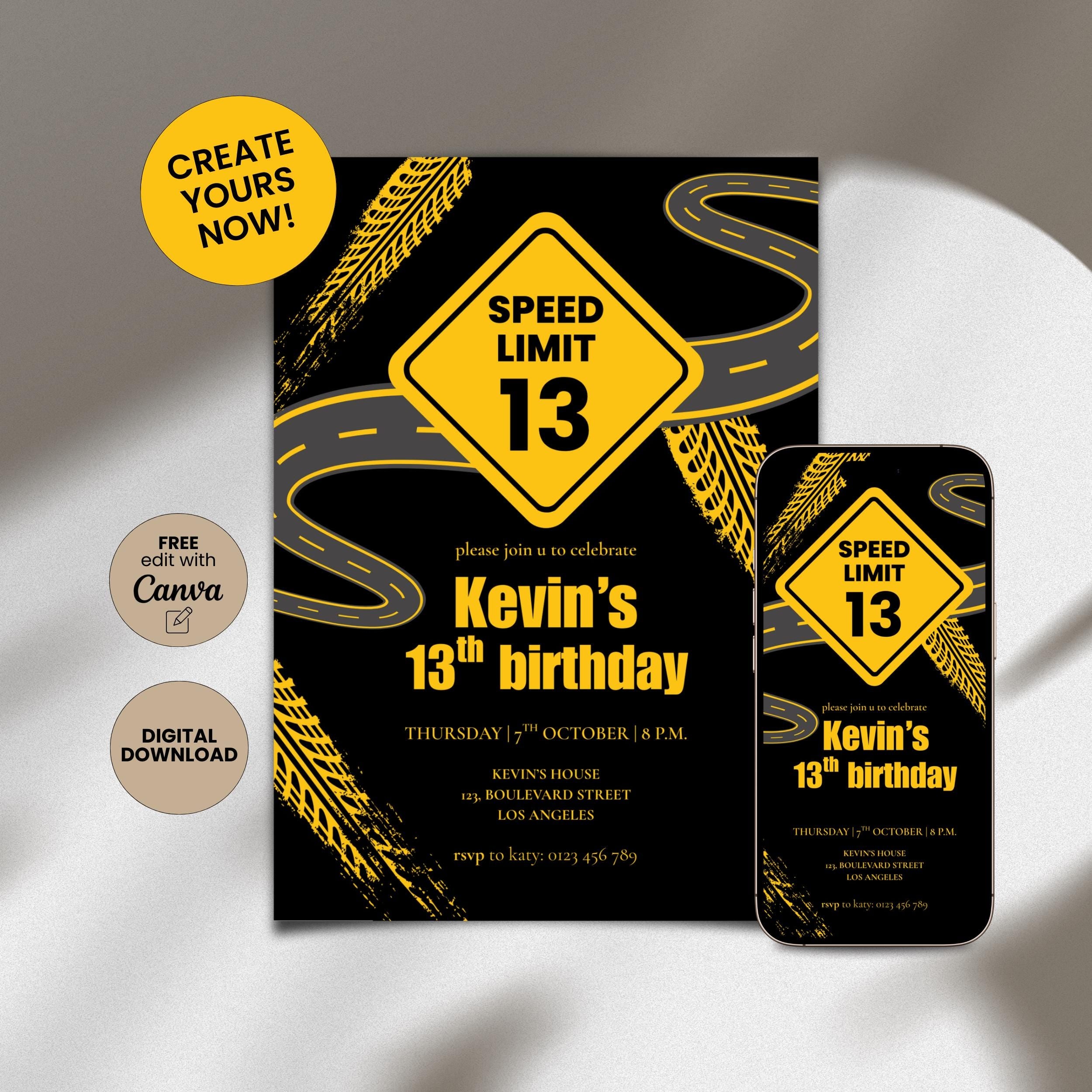 13th Birthday Invitation Boy's Speed Limit