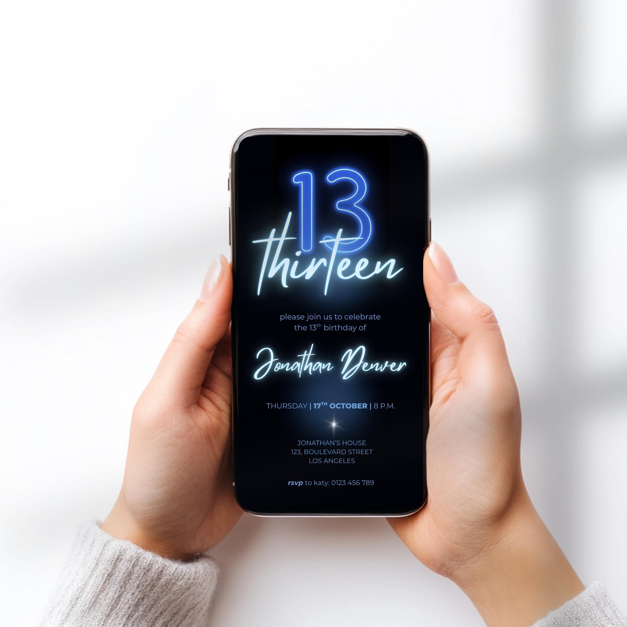 Neon Glow 13th Birthday Invitation