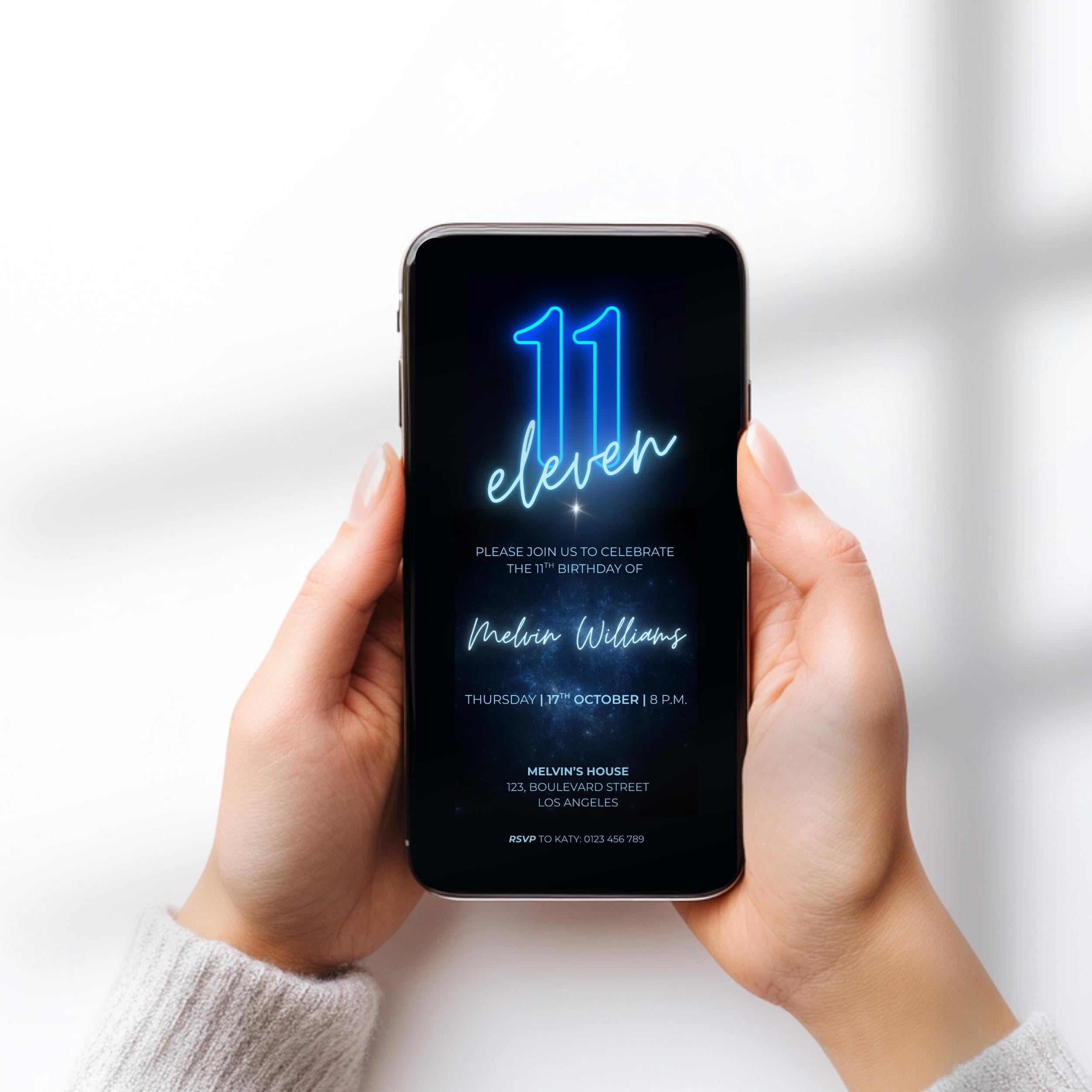 Neon 11th Birthday Invitation for Boys
