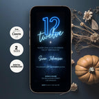 Blue 12th Birthday Invitation Neon Glow Party