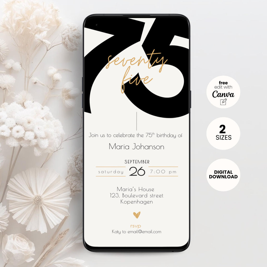 Elegant 75th Birthday Invitation Bold Typography