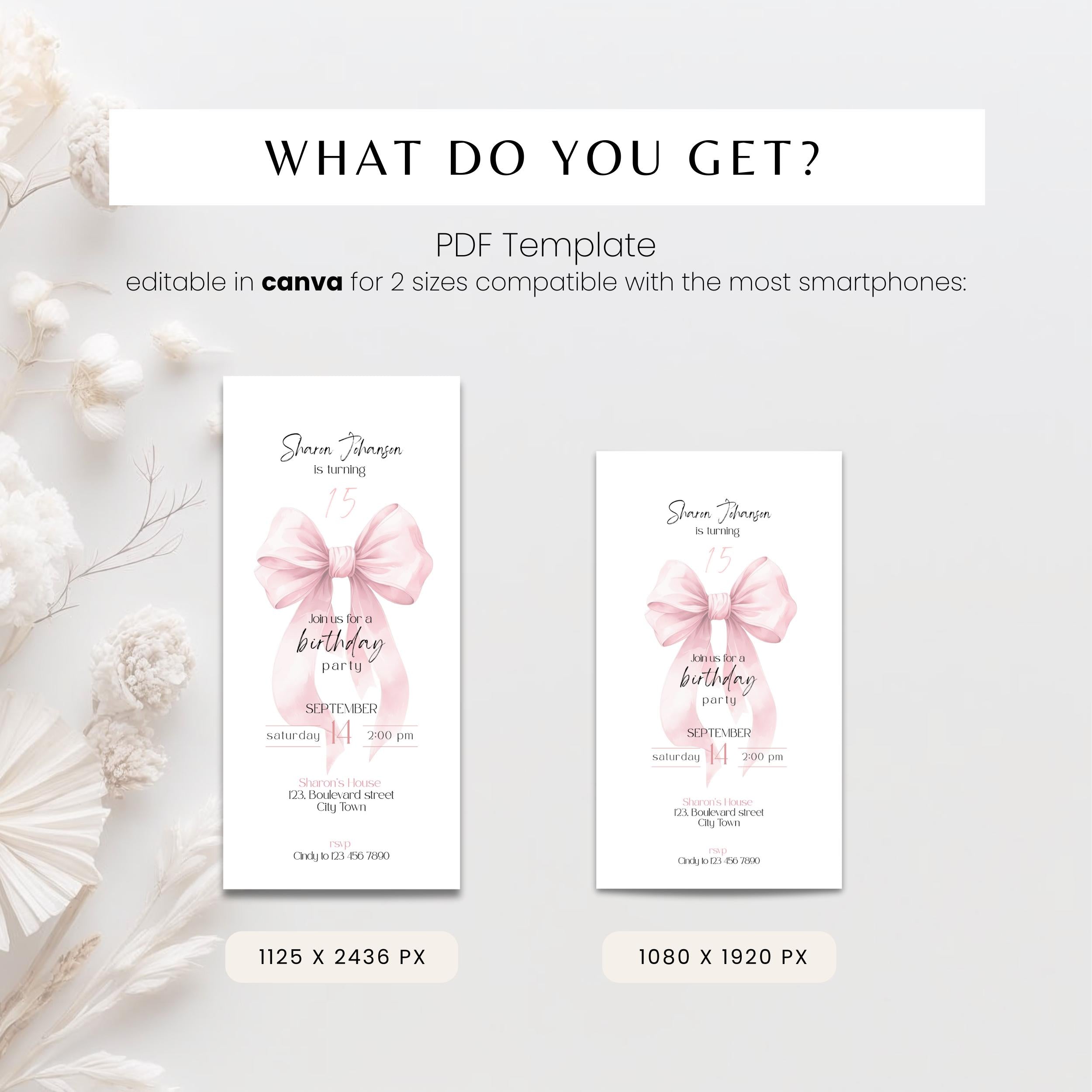 Pink Bow Sweet 15th Birthday Invitation Girls