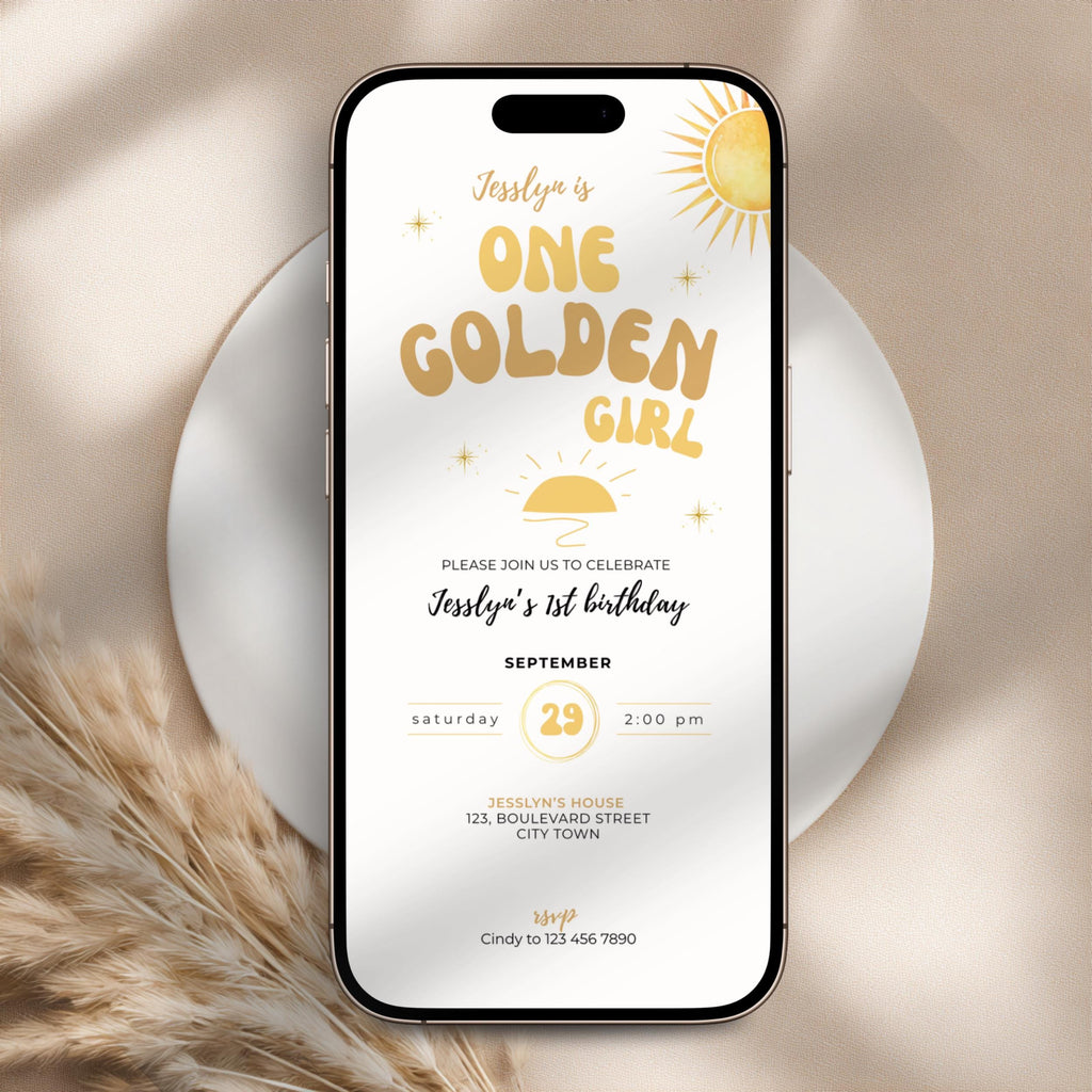 One Golden Girl First Birthday Invitation
