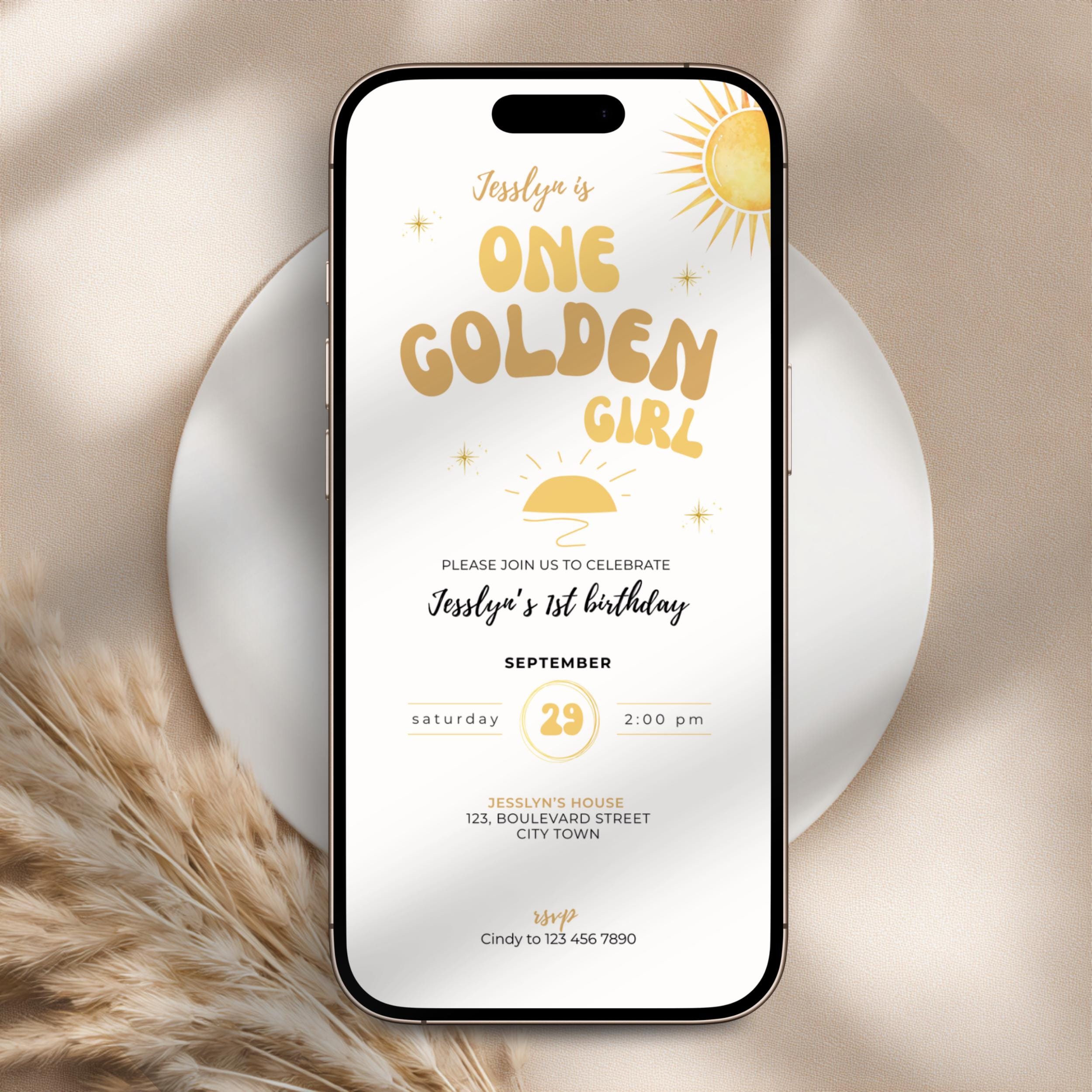 One Golden Girl First Birthday Invitation