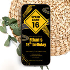 Road Speet Limit 16th Birthday Invitations Boys
