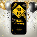 Road Speet Limit 16th Birthday Invitations Boys