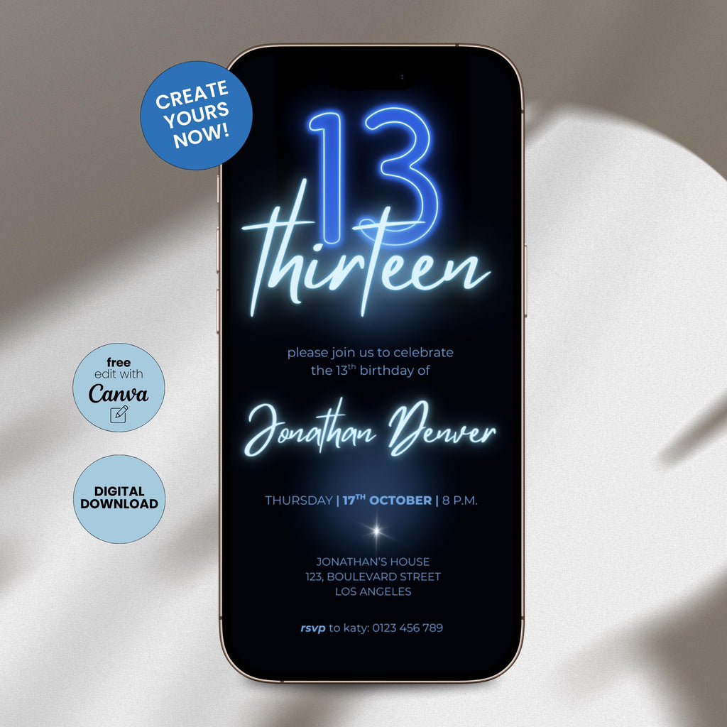 Neon Glow 13th Birthday Invitation