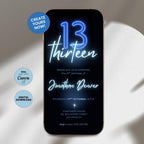 Neon Glow 13th Birthday Invitation