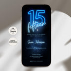 Neon Glow 15th Birthday Invitation Boy