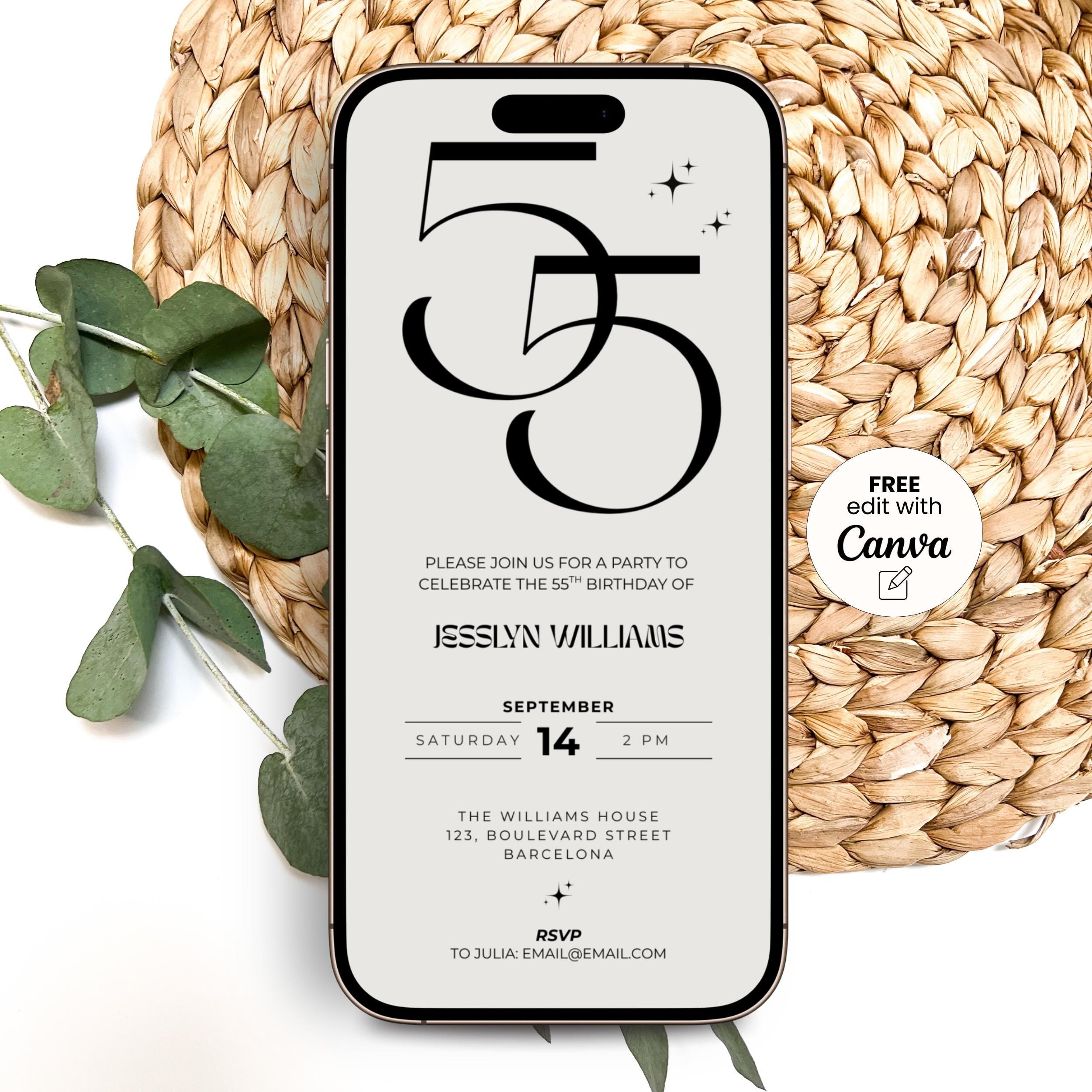 Elegant Beige 55th Birthday Invitation