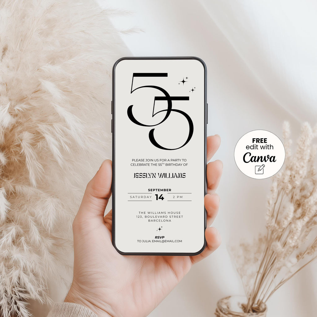 Elegant Beige 55th Birthday Invitation