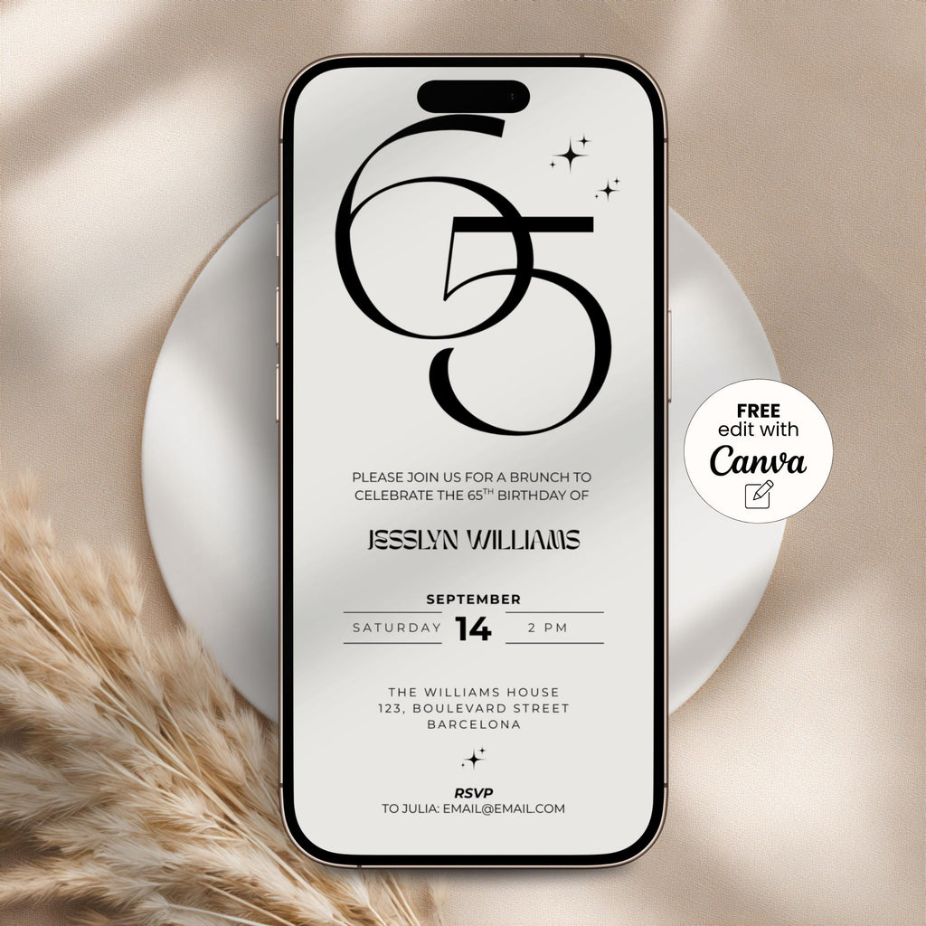 Elegant Beige 65th Birthday Invitation