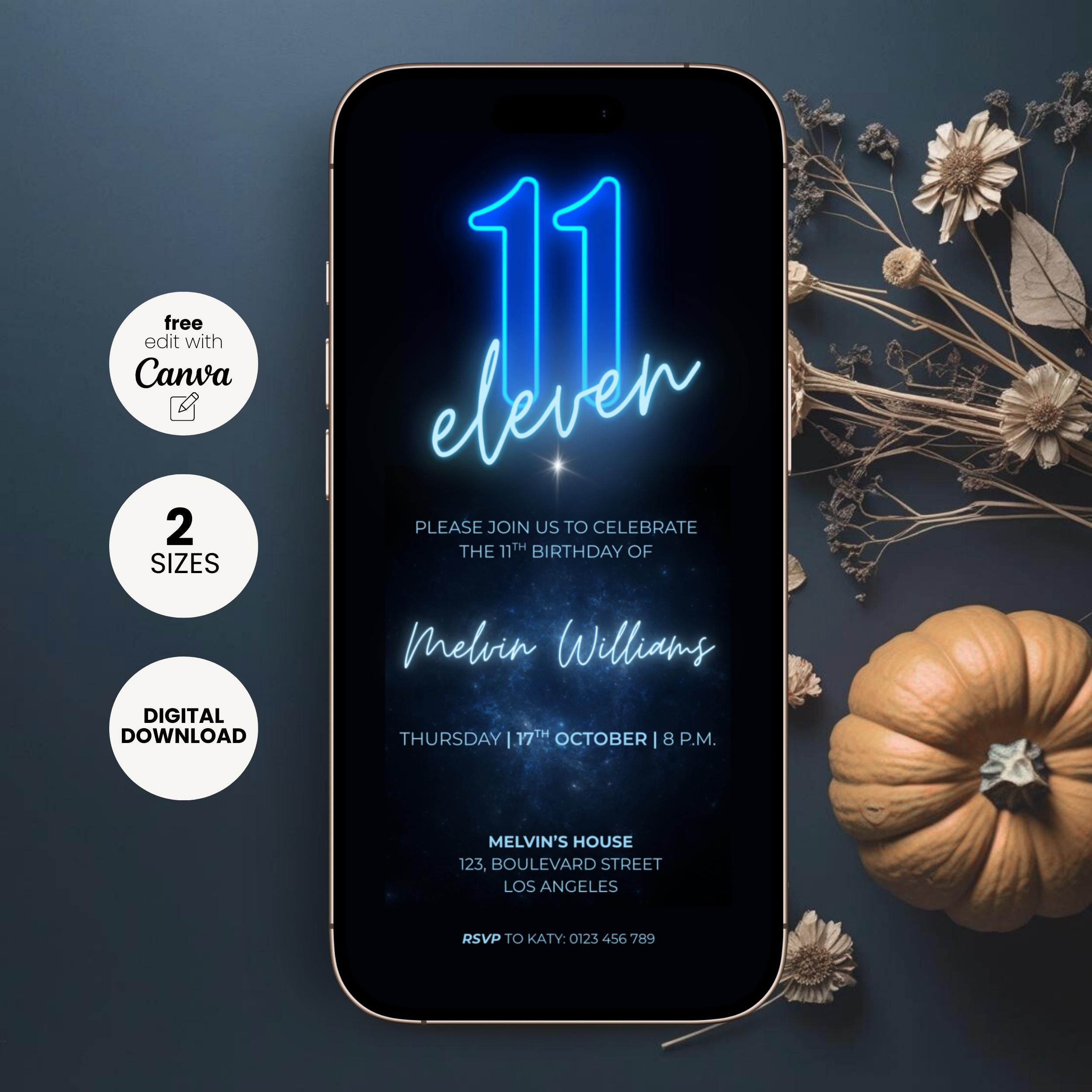 Neon 11th Birthday Invitation for Boys