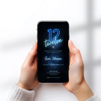 Blue 12th Birthday Invitation Neon Glow Party