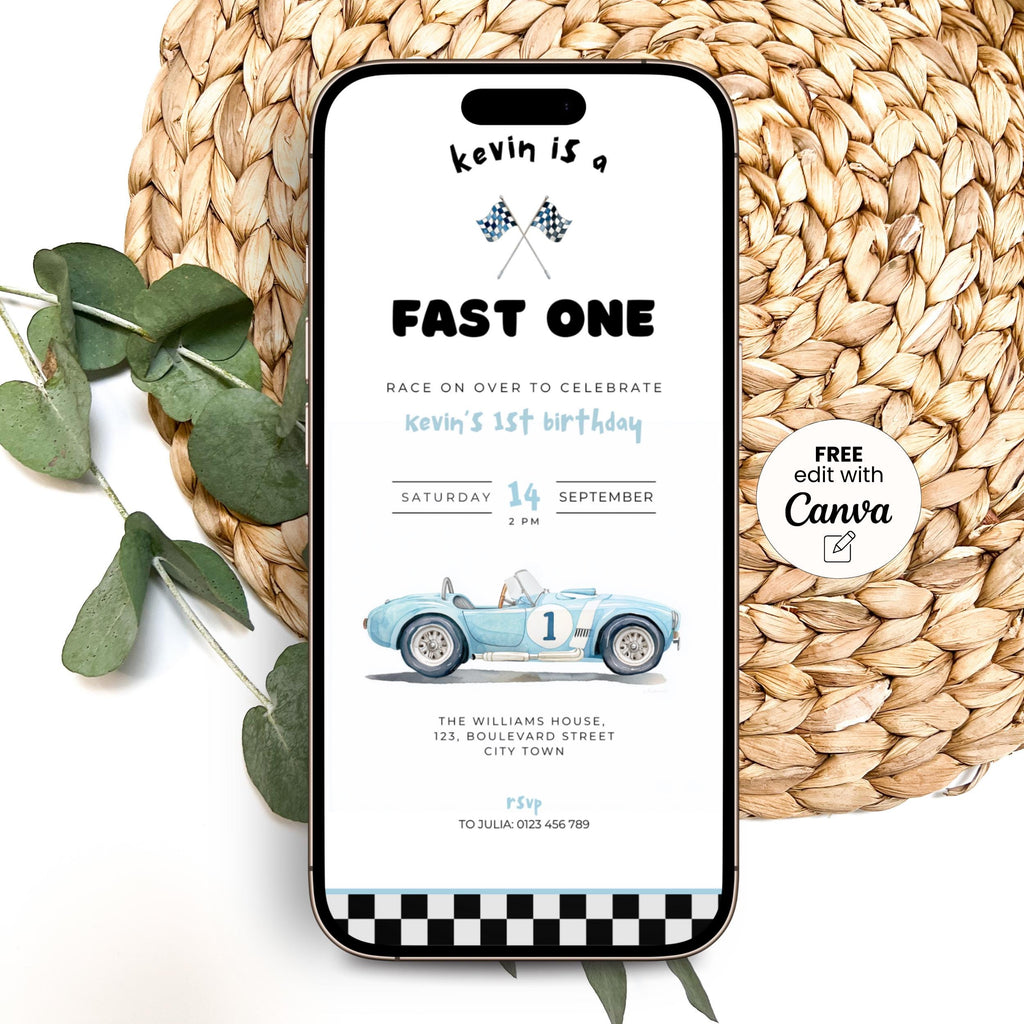 Fast One Birthday Invitation Vintage Racing Car