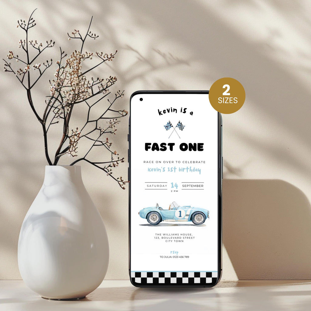 Fast One Birthday Invitation Vintage Racing Car