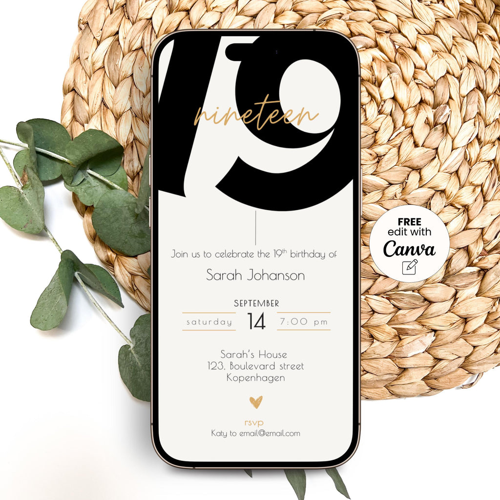 Minimal Bold 19th Birthday Invitation Template