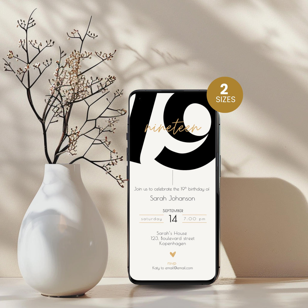 Minimal Bold 19th Birthday Invitation Template