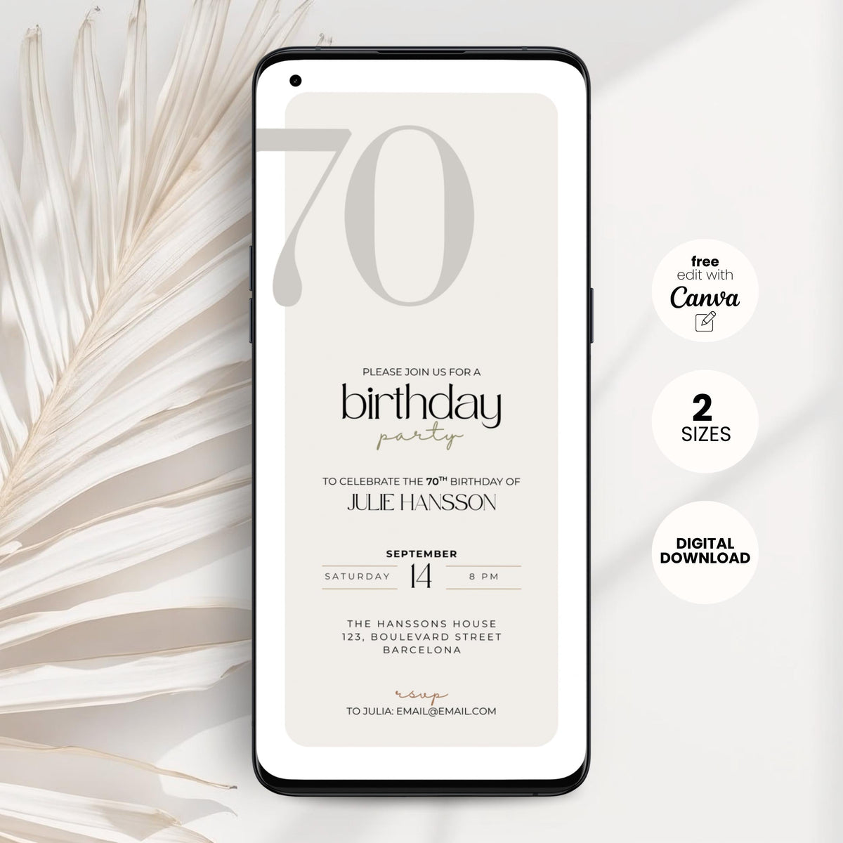 Beige 70th birthday invitation template