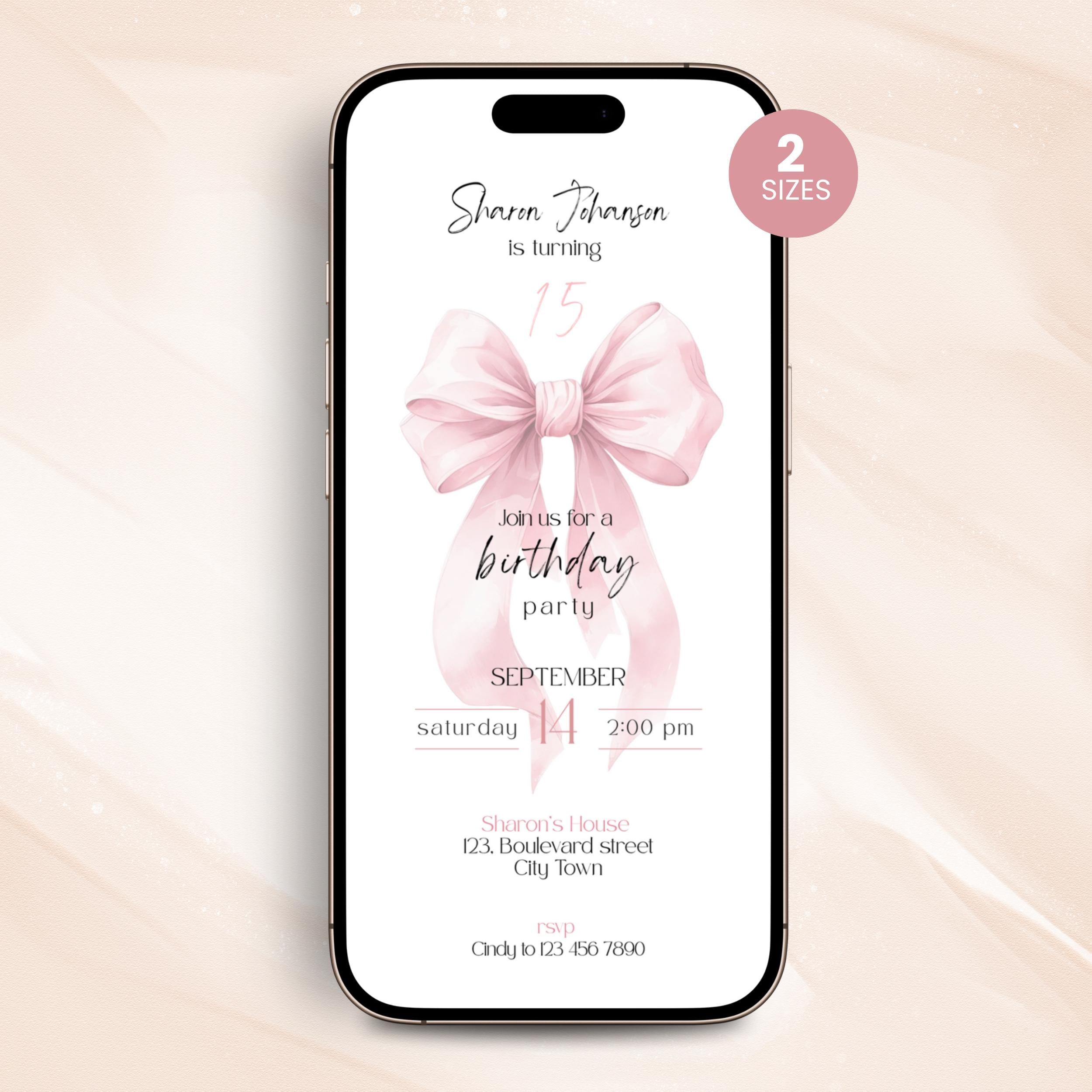 Pink Bow Sweet 15th Birthday Invitation Girls