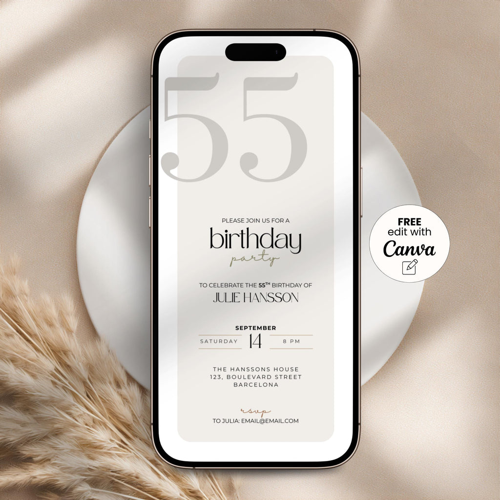 Minimal Elegant 55th Birthday Invitation