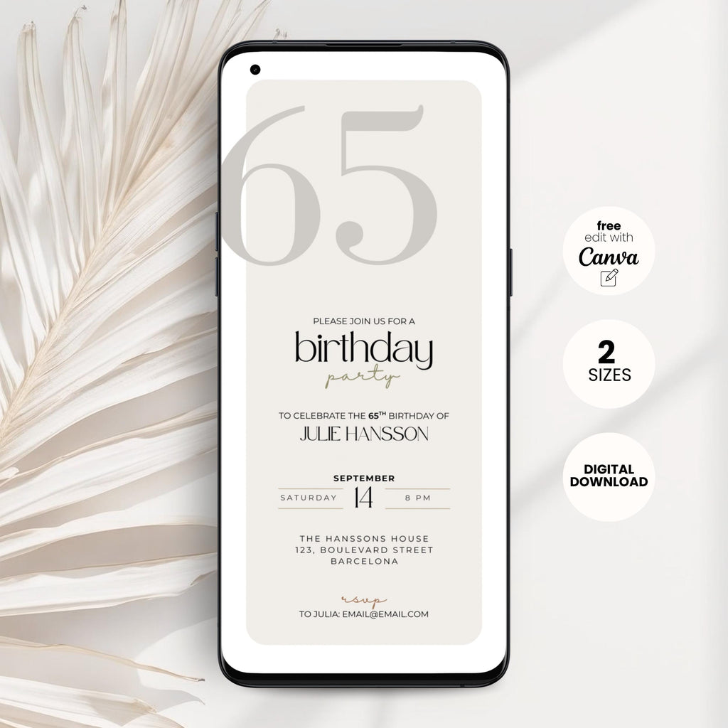 Minimal Elegant 65th Birthday Invitation