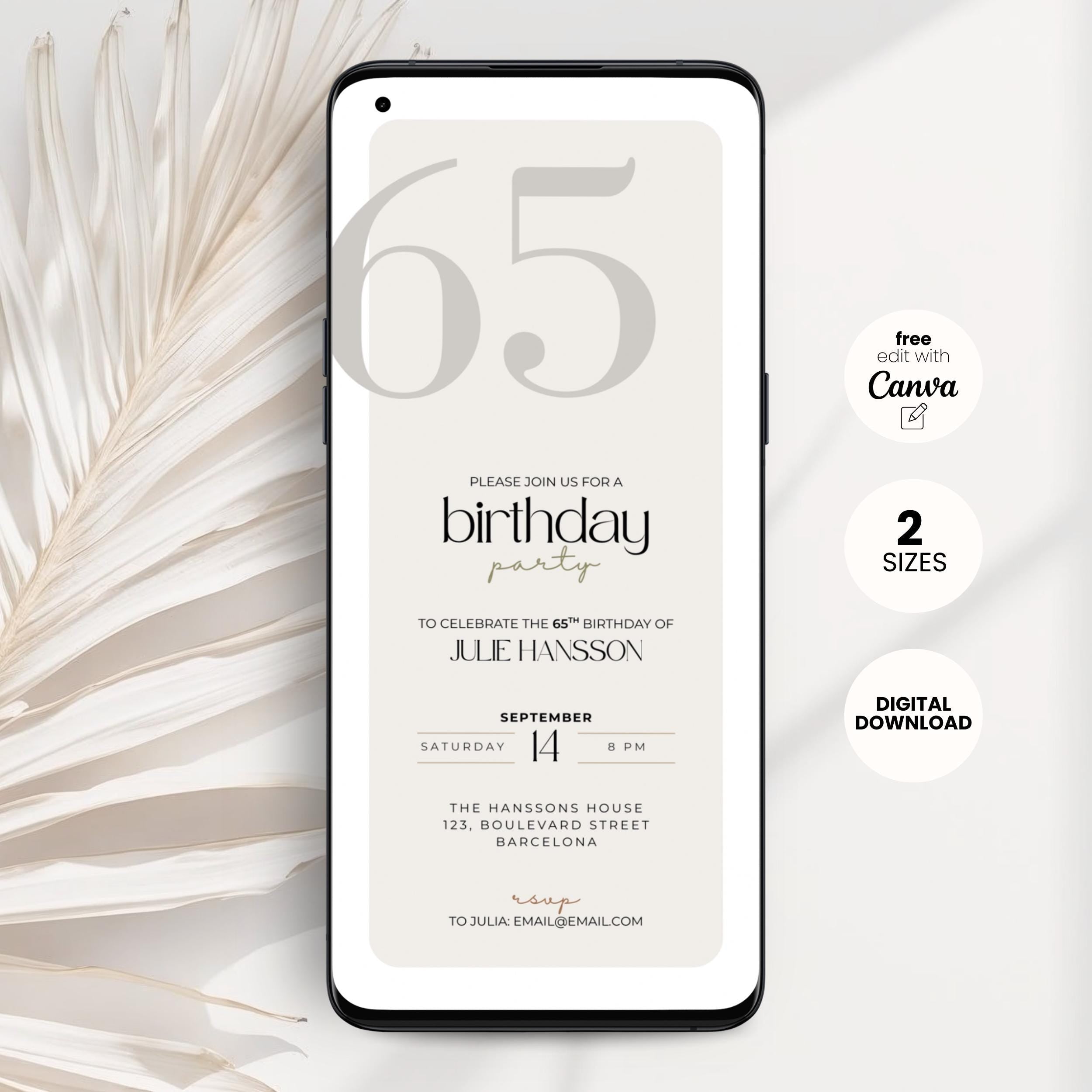 Minimal Elegant 65th Birthday Invitation