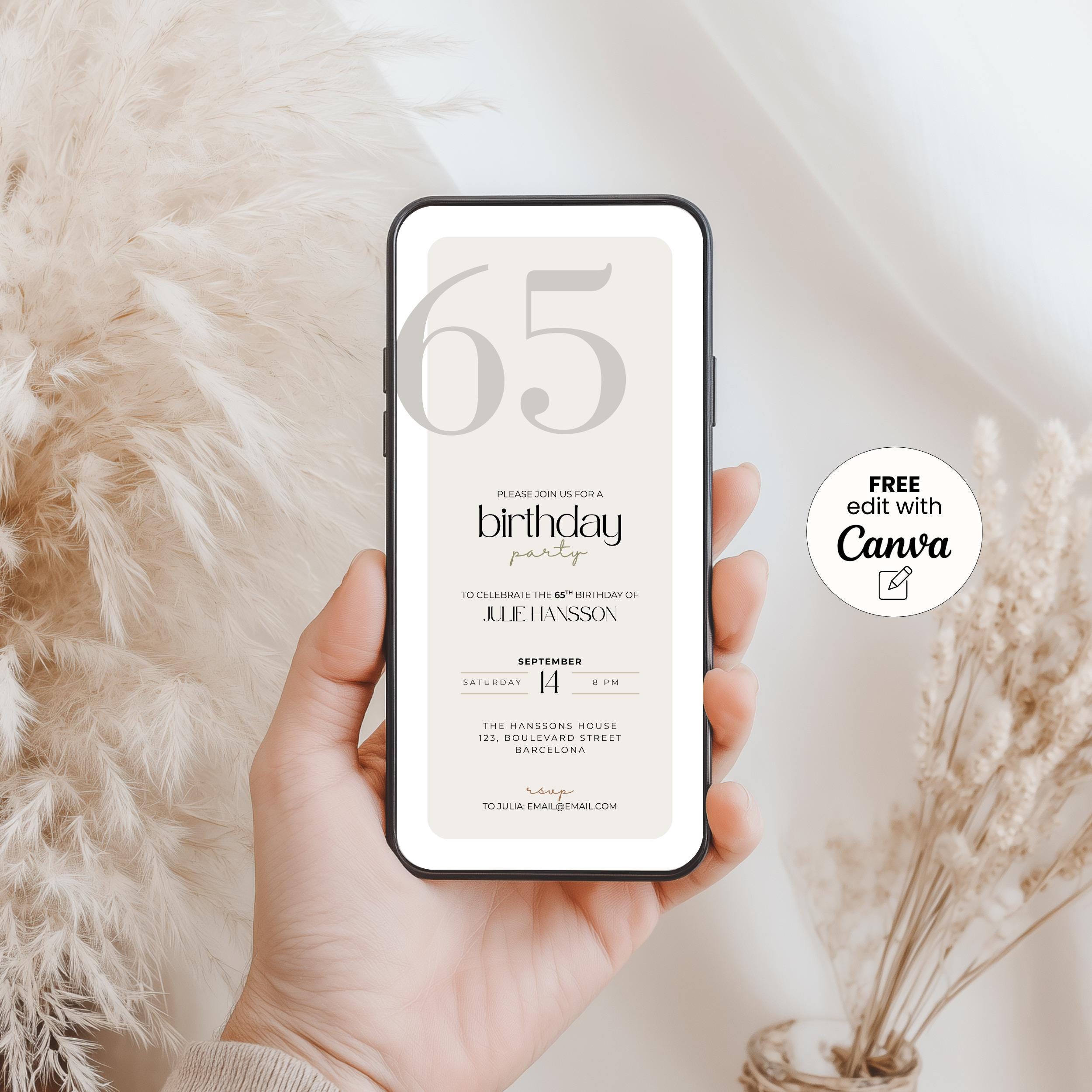 Minimal Elegant 65th Birthday Invitation