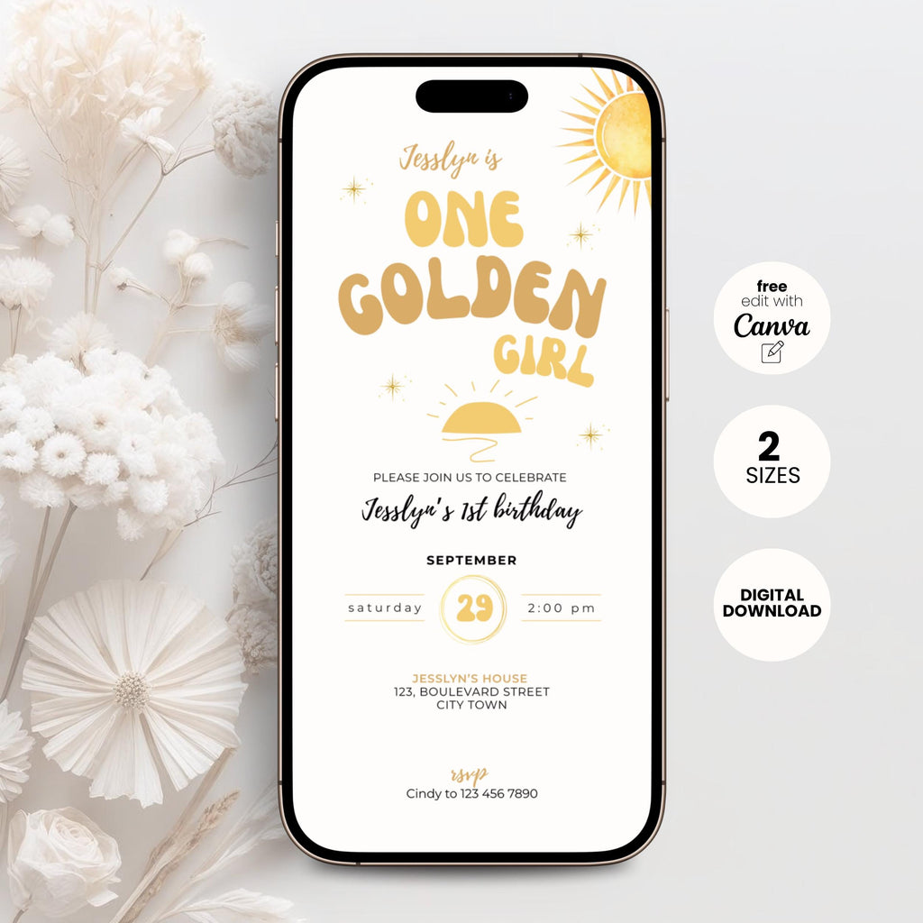 One Golden Girl First Birthday Invitation
