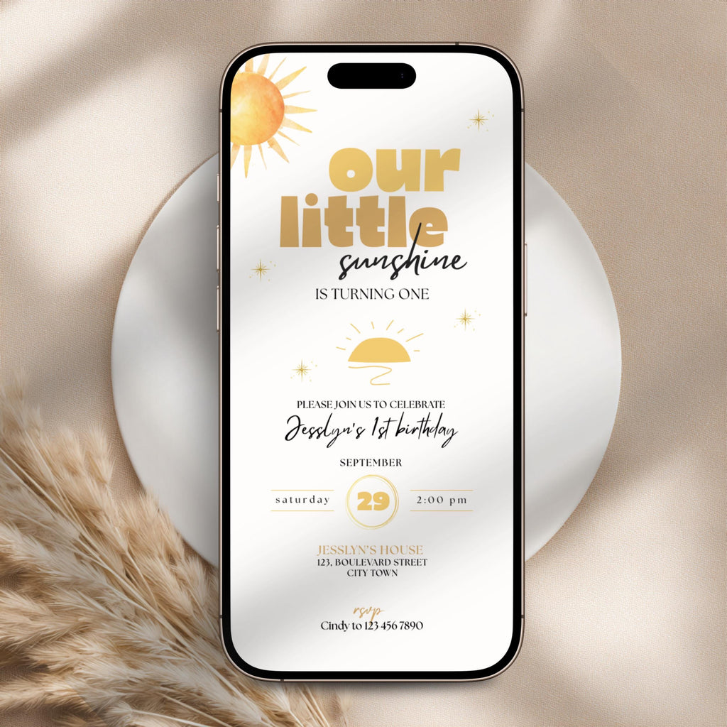 Sunshine First Birthday Invitation Boho