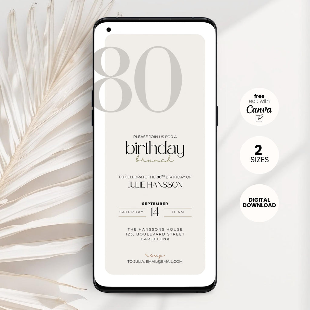 Stylish Elegant 80th Birthday Invitation Brunch