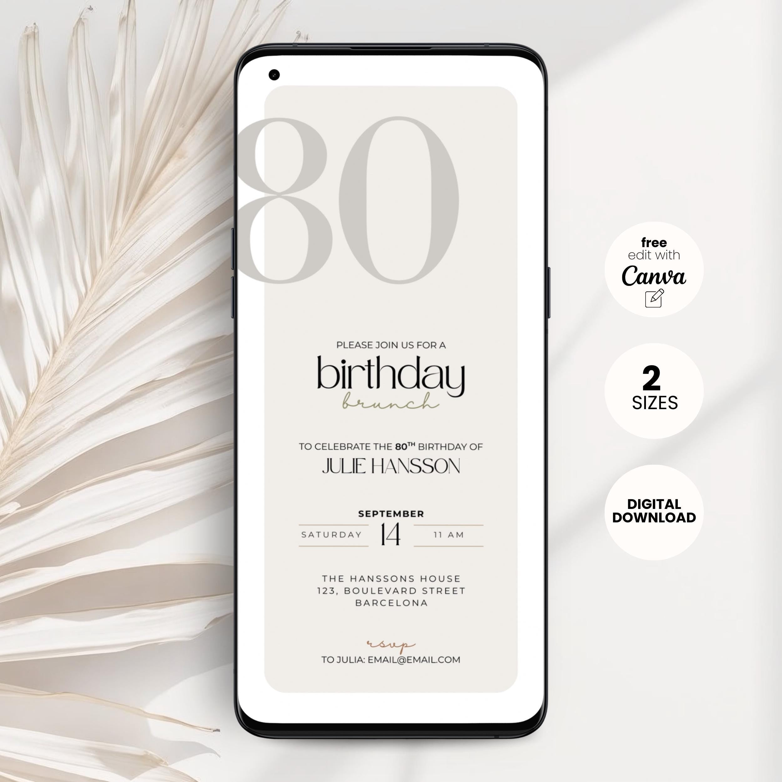 Stylish Elegant 80th Birthday Invitation Brunch