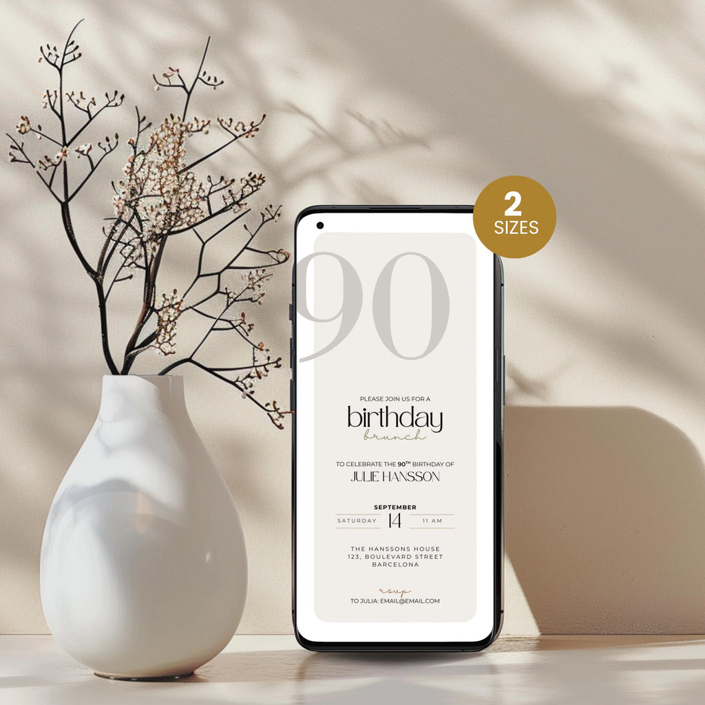 Minimal Elegant 90th Birthday Invitation