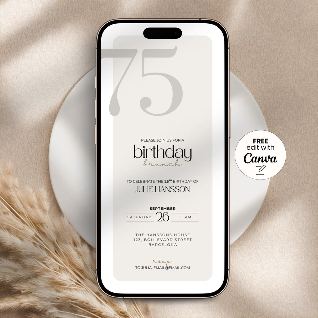 Minimal Elegant 75th Birthday Brunch Invitation