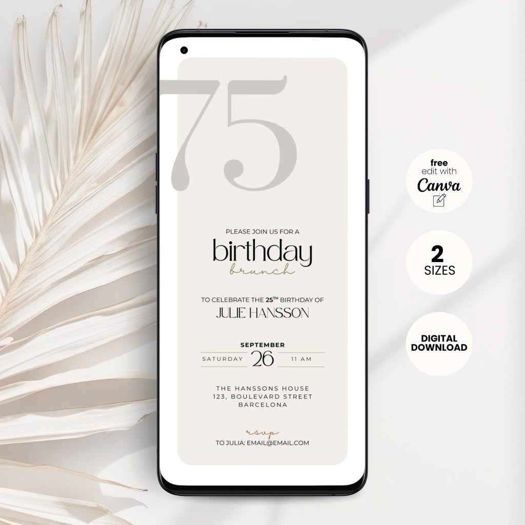Minimal Elegant 75th Birthday Brunch Invitation