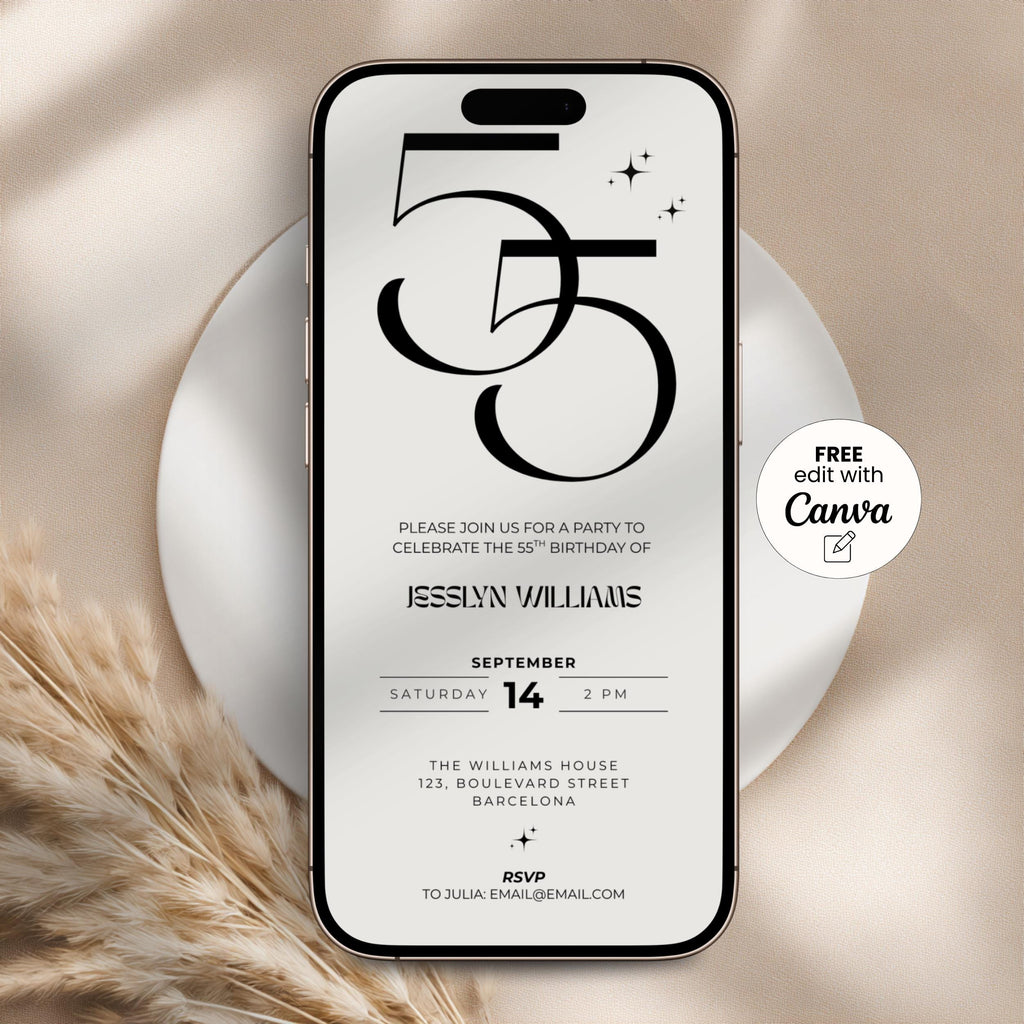 Elegant Beige 55th Birthday Invitation